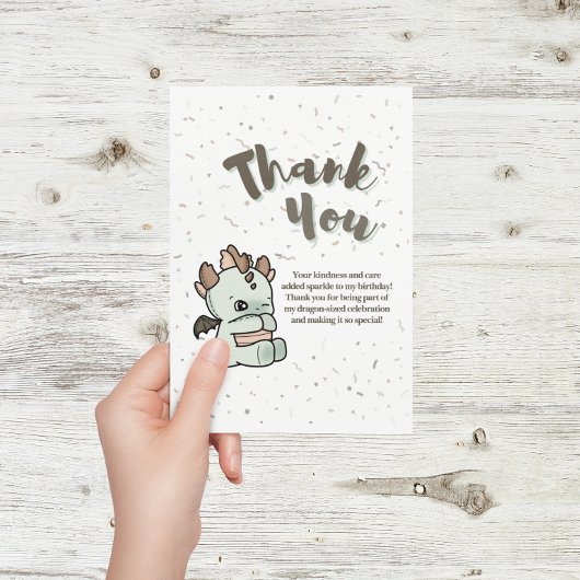 Pastel Green Brown Cute Baby Dragon サンキューカード
