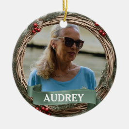 Pastel Green Grapevine Wreath ANY Photo セラミックオーナメント