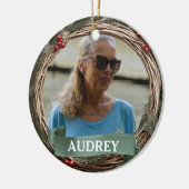 Pastel Green Grapevine Wreath ANY Photo セラミックオーナメント (左)