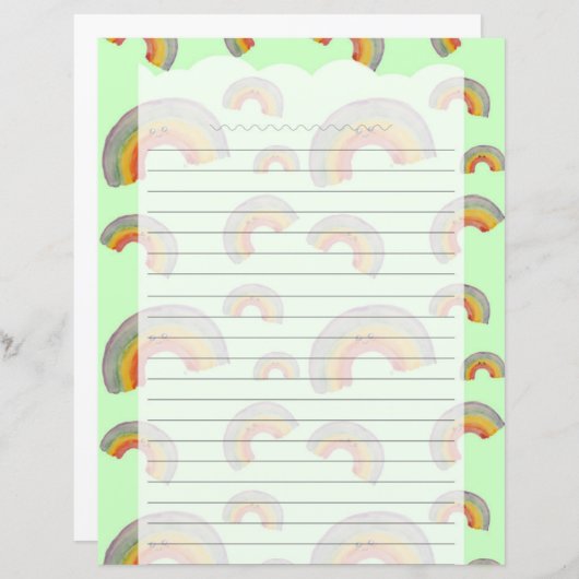 Pastel Green Kawaii Rainbow Stationery Paper (正面/裏面)