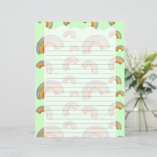 Pastel Green Kawaii Rainbow Stationery Paper (スタンド正面)