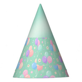 Pastel Green Kids Birthday Party Hats with Balloon パーティーハット