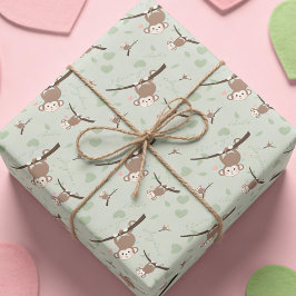 Pastel Green Monkey Valentine Wrapping Paper  ラッピングペーパー