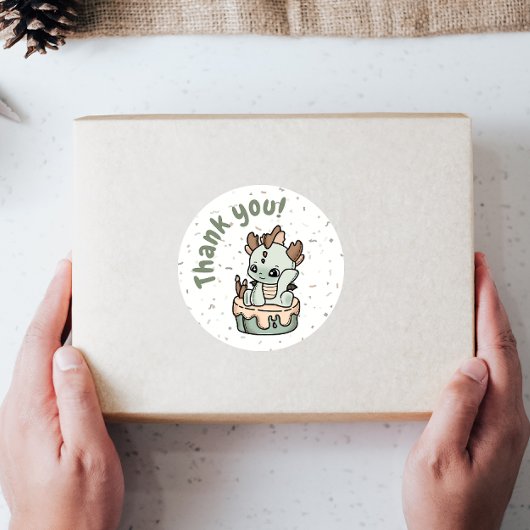 Pastel Green Orange Baby Dragon Thank you Stickers ラベル