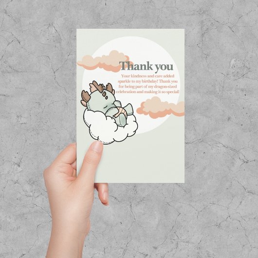 Pastel Green Orange Cloudy Cute Sleep Baby Dragon  サンキューカード