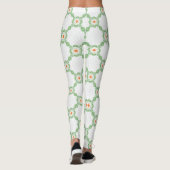 Pastel Green & Orange Floral Leaf Pattern Leggings レギンス (裏面)