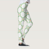 Pastel Green & Orange Floral Leaf Pattern Leggings レギンス (右)