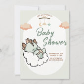 Pastel Green Orange Sleeping Cloud Baby Dragon 招待状 (正面)