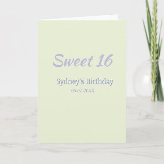 Pastel green purple sweet 16th birthday name bold カード