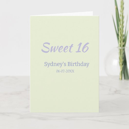 Pastel green purple sweet 16th birthday name bold カード (正面)