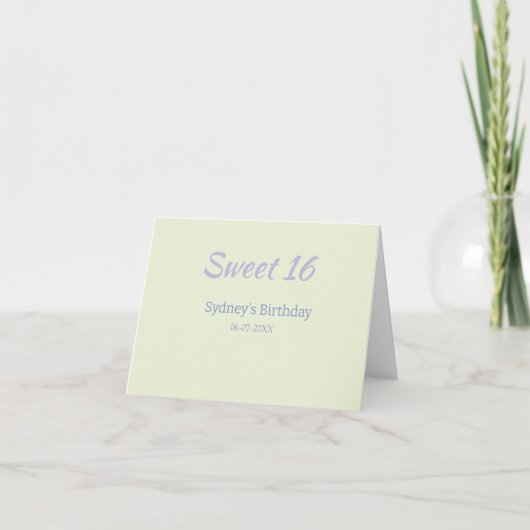 Pastel green purple sweet 16th birthday name bold サンキューカード (正面)