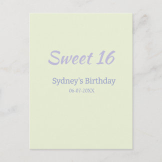 Pastel green purple sweet 16th birthday name bold ポストカード