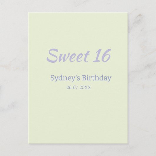 Pastel green purple sweet 16th birthday name bold ポストカード (正面)