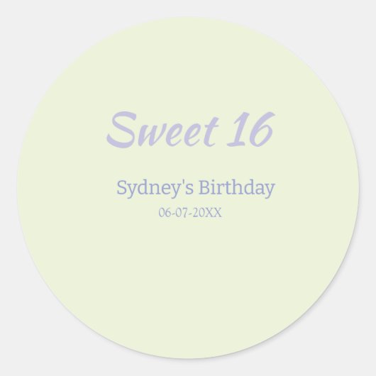 Pastel green purple sweet 16th birthday name bold ラウンドシール (正面)