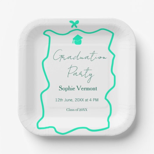 pastel green spanish border bow graduation party  ペーパープレート (正面)