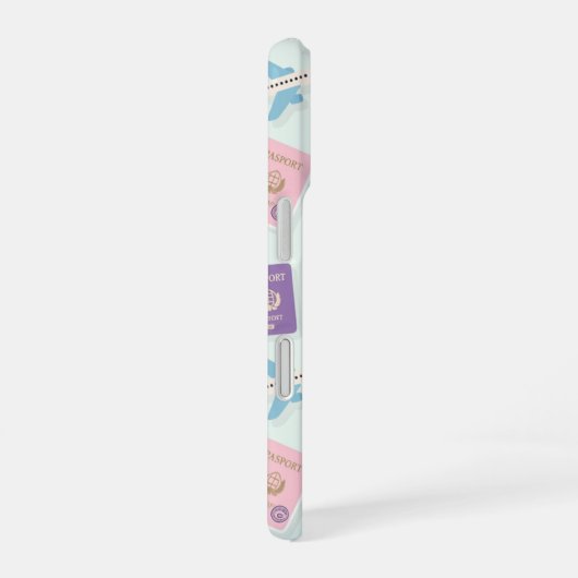 Pastel green with travel doodle iPhone Case 16ケース (右側面)