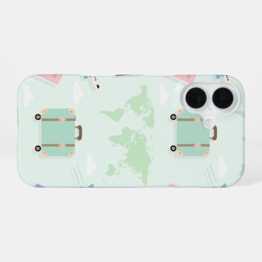 Pastel green with travel doodle iPhone Case iPhone 16ケース (裏面横)