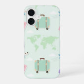 Pastel green with travel doodle iPhone Case iPhone 16ケース (裏面)