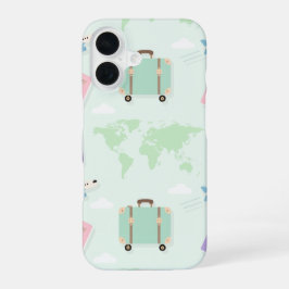 Pastel green with travel doodle iPhone Case iPhone 16ケース