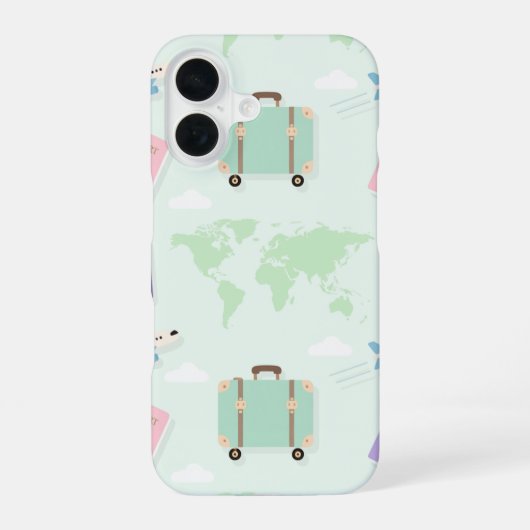 Pastel green with travel doodle iPhone Case iPhone 16ケース (裏面)