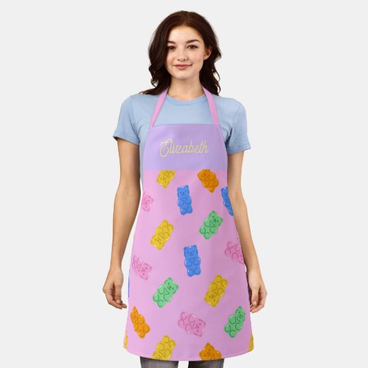 Pastel Gummy Bear Aesthetic Personalized Apron エプロン (着用した状態)