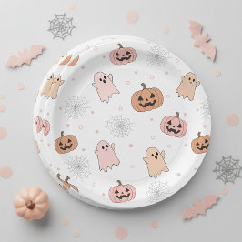 Pastel Halloween Pumpkins Ghosts パターンID1326 ペーパープレート