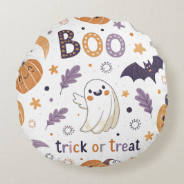 Pastel Halloween Round Pillow – Boo & Ghosts ラウンドクッション