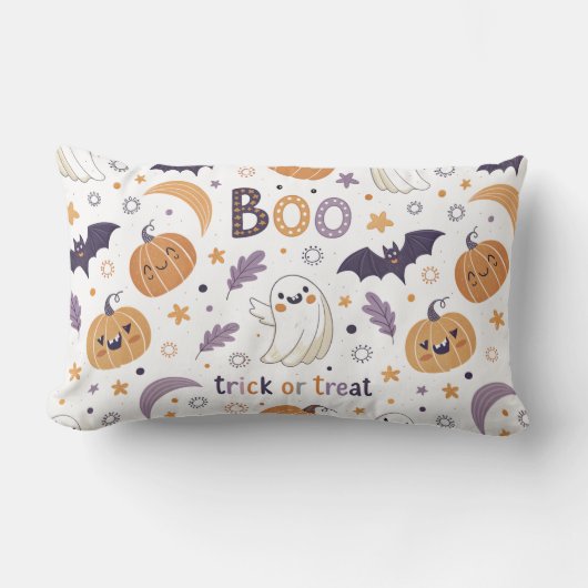 Pastel Halloween Throw Pillow – Cute Ghosts & Pump ランバークッション (正面)