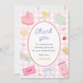 Pastel Hand Drawn Pretty Girl Birthday Party サンキューカード (正面)