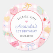 Pastel Hand Drawn Pretty Girl Birthday Party ラウンドシール (正面)