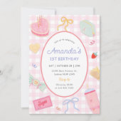 Pastel Hand Drawn Pretty Girl Birthday Party 招待状 (正面)