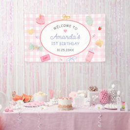 Pastel Hand Drawn Pretty Girl Birthday Party 横断幕