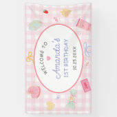 Pastel Hand Drawn Pretty Girl Birthday Party 横断幕 (縦)