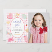 Pastel Hand Drawn Pretty Girl Birthday Party Photo サンキューカード (正面)