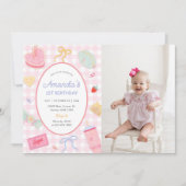 Pastel Hand Drawn Pretty Girl Birthday Party Photo 招待状 (正面)