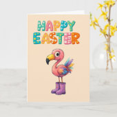 PASTEL HAPPY EASTER FLAMINGO カード (黄色い花)