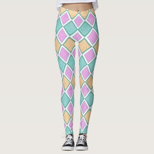 Pastel Harlequin Prism Diamond Pattern レギンス (正面)