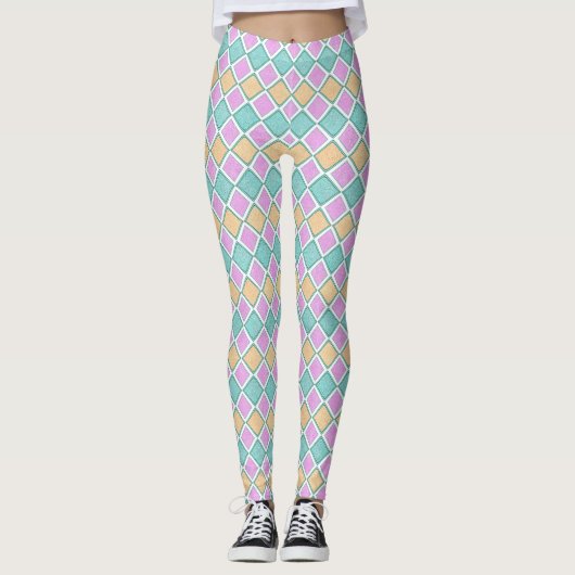 Pastel Harlequin Prism Small Diamond Pattern レギンス (正面)