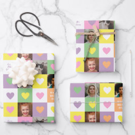 Pastel Heart Checkerboard with Photos Valentine ラッピングペーパーシート