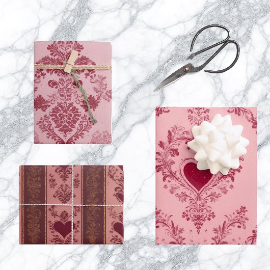 Pastel Heart Motif Delicate Floral Pattern Elegant ラッピングペーパーシート