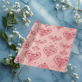 Pastel Heart Motifs Delicate Floral Romantic Style ラッピングペーパー