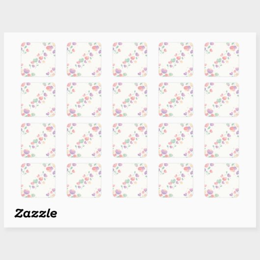 Pastel Heart Shaped Flowers Minimalist Pattern スクエアシール (シート)