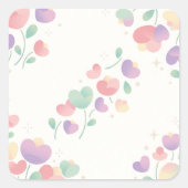 Pastel Heart Shaped Flowers Minimalist Pattern スクエアシール (正面)