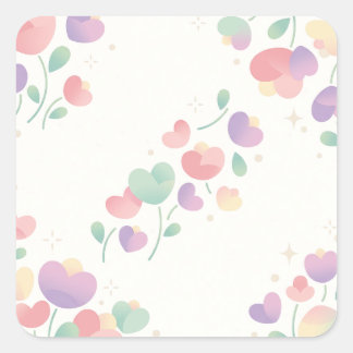 Pastel Heart Shaped Flowers Minimalist Pattern スクエアシール