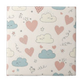 Pastel Hearts & Clouds Watercolor Dream (10) タイル (正面)