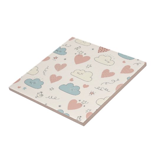 Pastel Hearts & Clouds Watercolor Dream (10) タイル (側面)