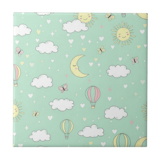 Pastel Hearts & Clouds Watercolor Dream (11) タイル (正面)