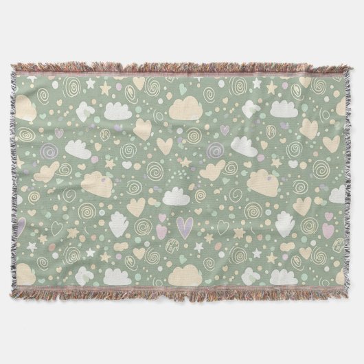 Pastel Hearts & Clouds Watercolor Dream (4) スローブランケット (正面)