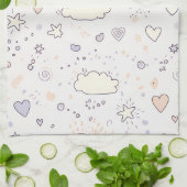 Pastel Hearts & Clouds Watercolor Dream (7) キッチンタオル (折り畳み)