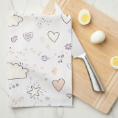 Pastel Hearts & Clouds Watercolor Dream (7) キッチンタオル (四つ折り)